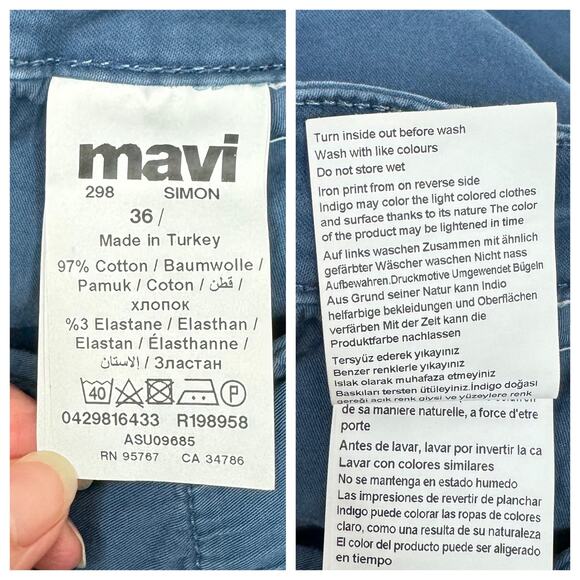 Mavi Men's Simon Blue Cotton Chino Flat Front 9" Shorts Casual Summer Size 36 - Picture 6 of 6